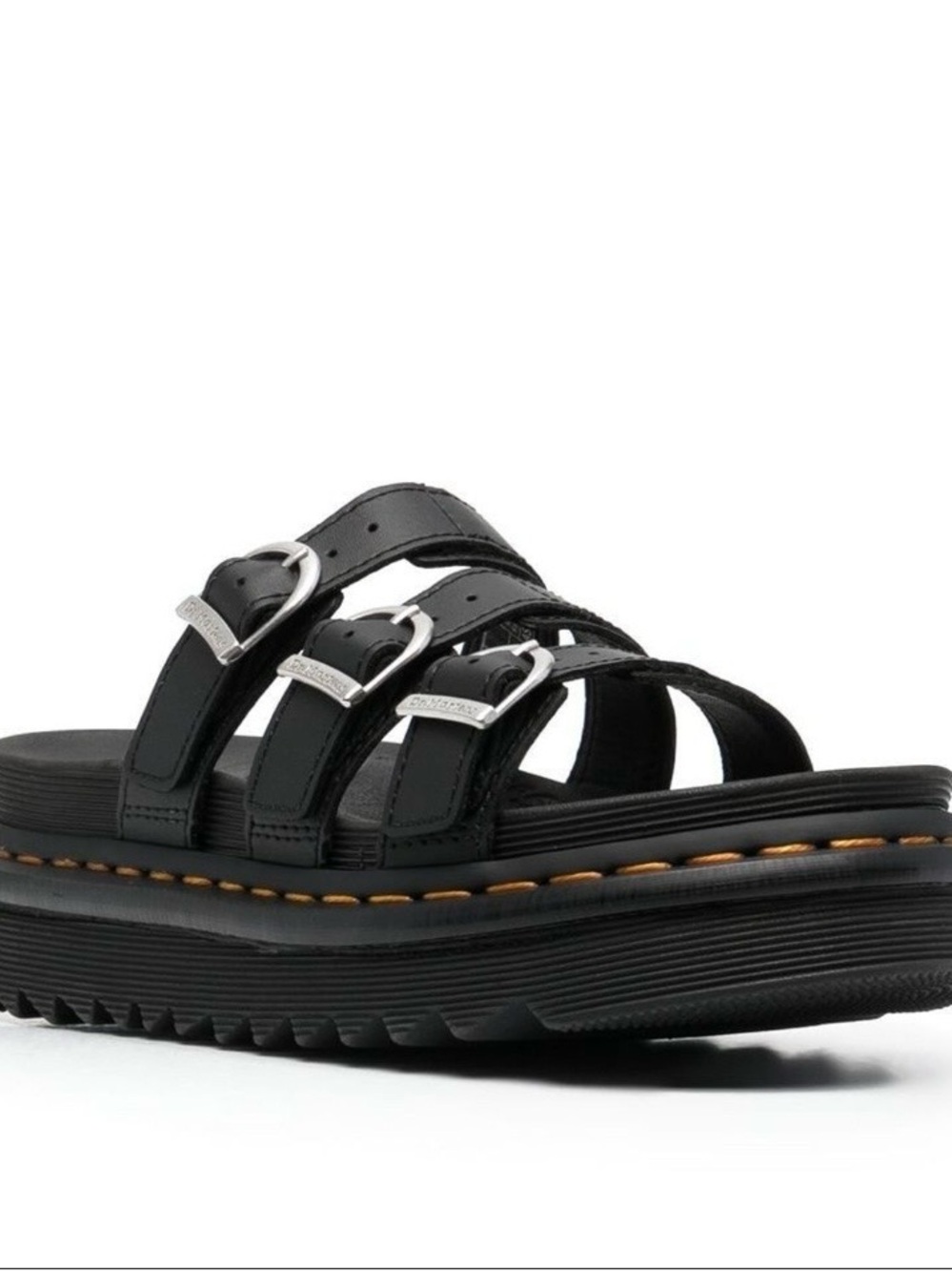 Dr. Martens Black Triple-Buckle Platform Slide Sandal